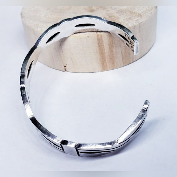 Sterling Silver Solid Mexico Taxco Cut-out Adjustable Cuff Bracelet 7.25 - Picture 4 of 6